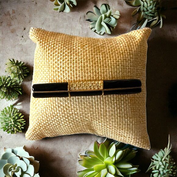 Swarovski Brooch Pin Vintage Black Enamel And Crystal Bar Style Swan Signed - Picture 2 of 13